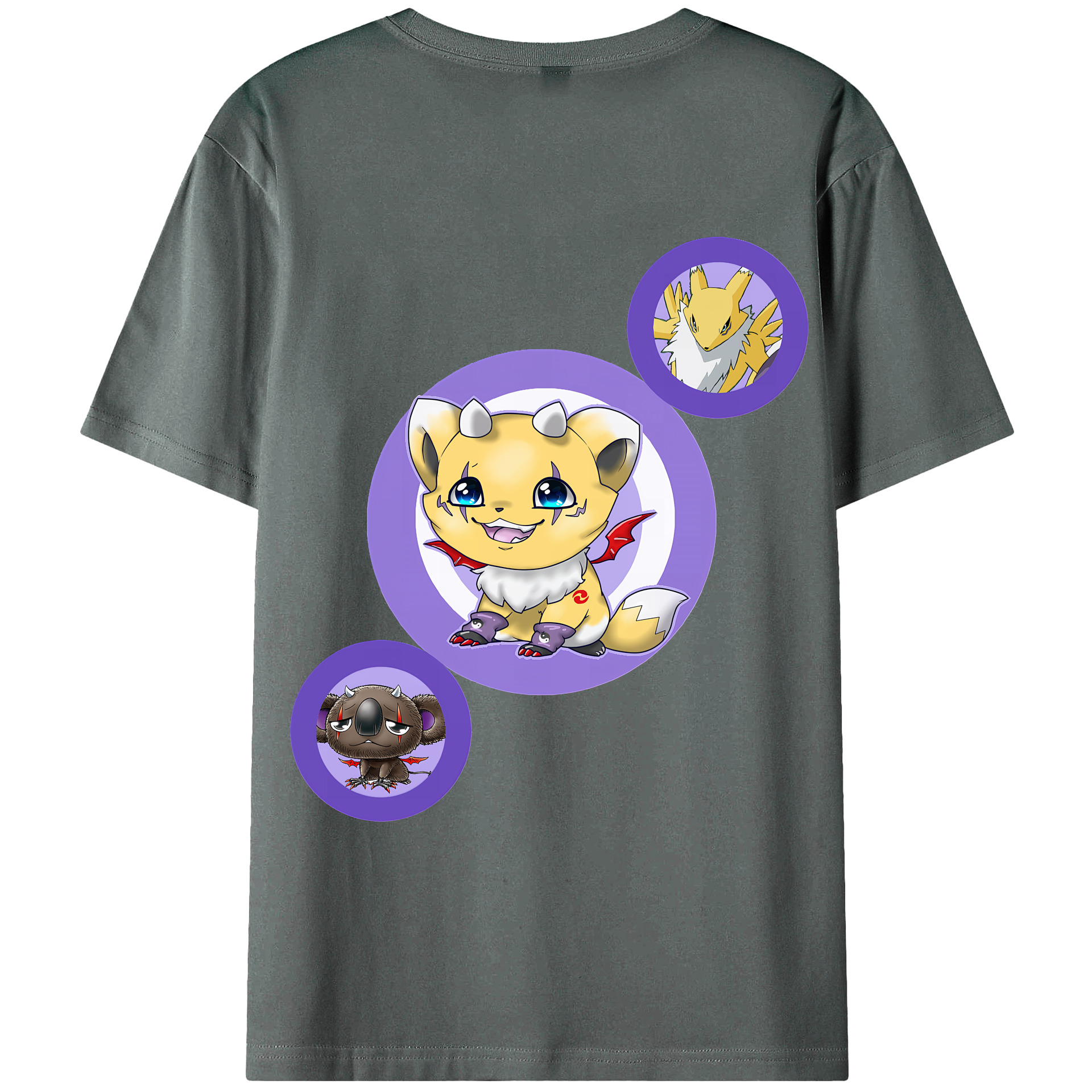 （画像用） Digimon デジタルモンスター/デジモン 綿100％ メンズ半袖Tシャツ（バックプリント） 通気性
